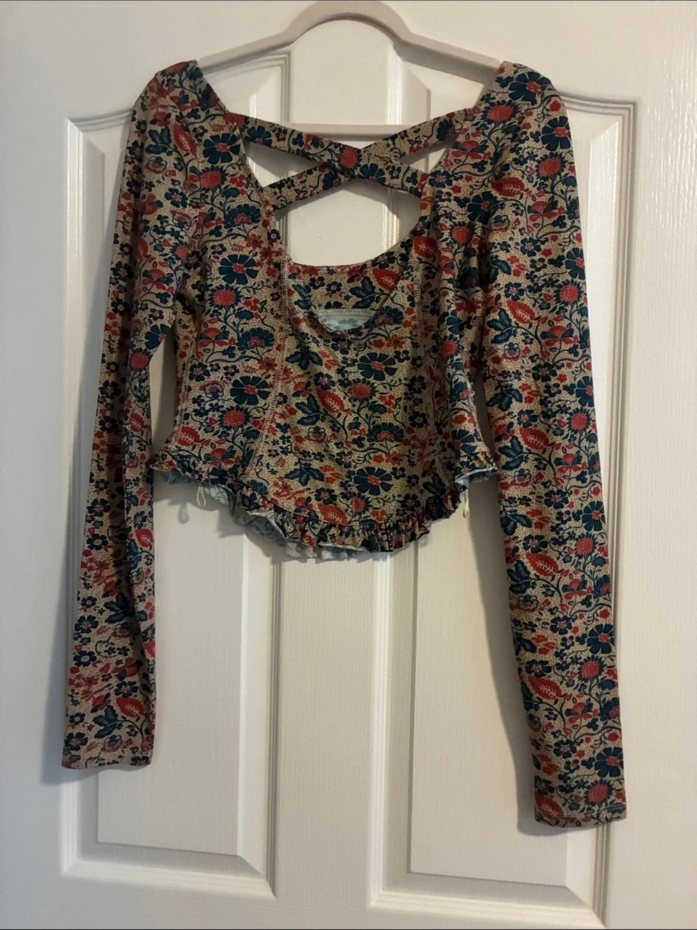 Free People NWT Melanie Cross Back Cottagecore Floral Top Size M earthy